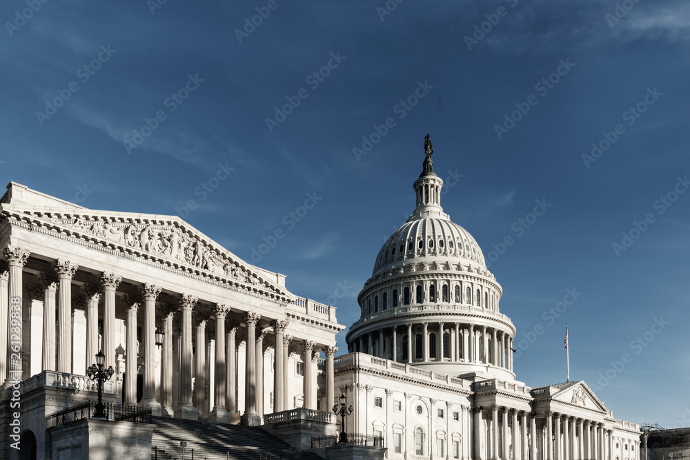 Capitol Building with blue sky from side view, Symbol of Washington DC, United states