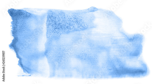 Abstract watercolor background hand-drawn on paper. Volumetric smoke elements. Blue color. For design, web, card, text, decoration, surfaces.