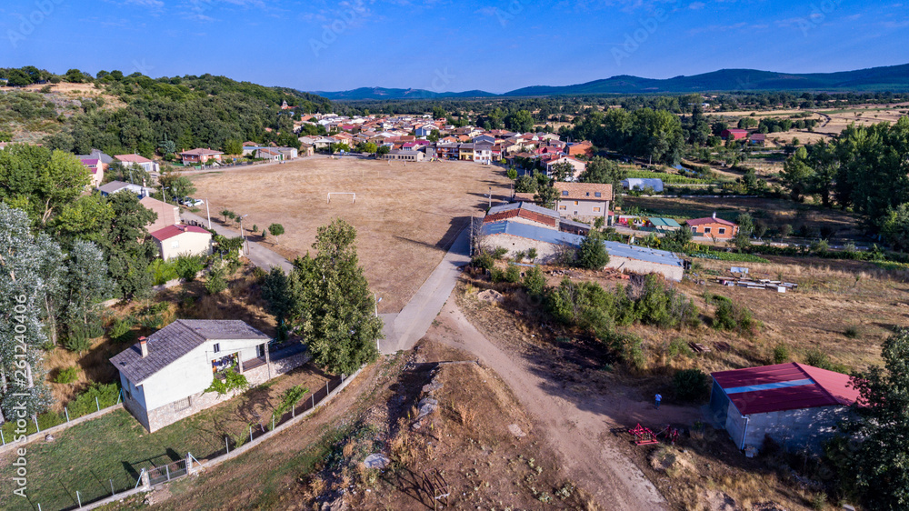 Drone view of small village of Pobladura de Aliste