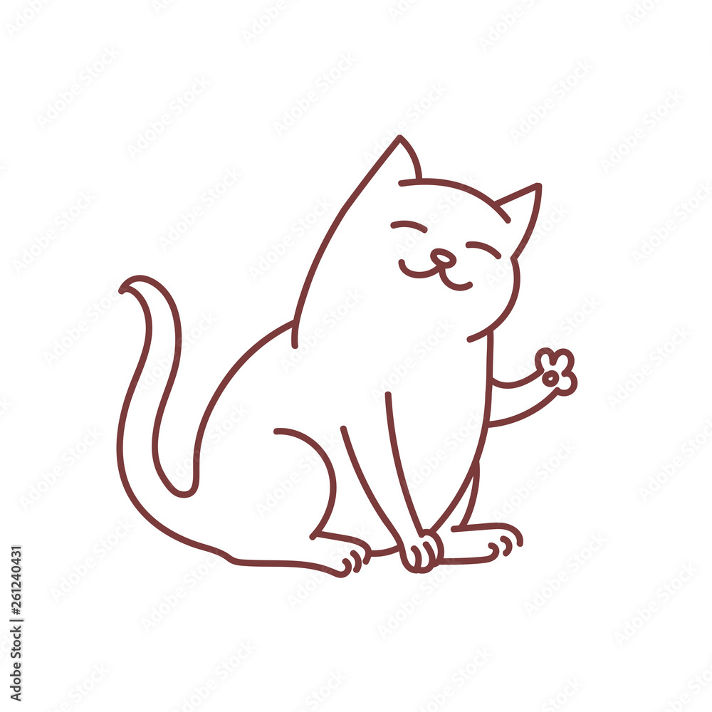 Fototapeta premium Friendly kitty waves paw and says hello