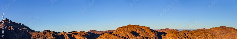 Egypt. Mount Sinai in the morning at sunrise. (Mount Horeb, Gabal Musa, Moses Mount). Pilgrimage place and famous touristic destination.