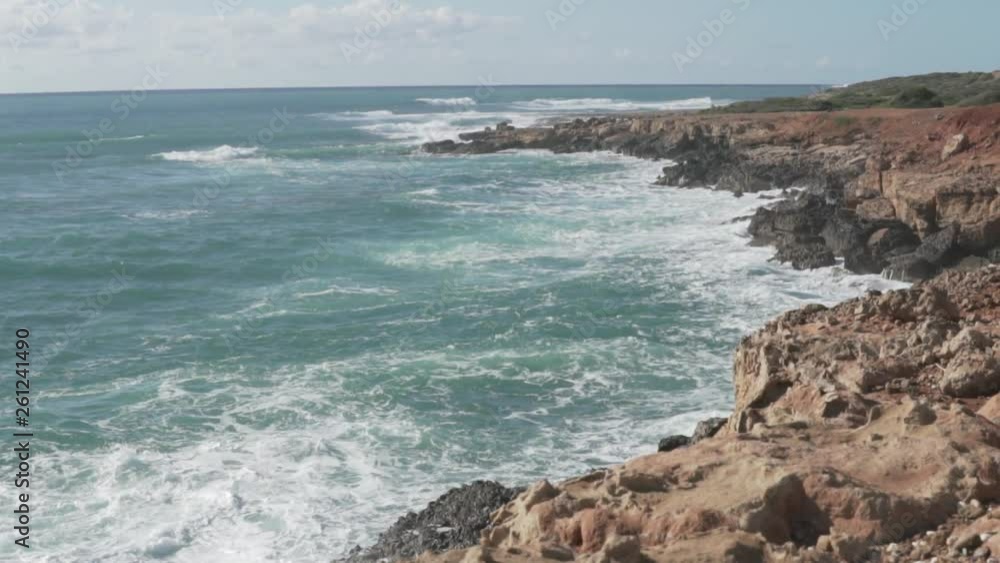 Beautiful view from the cliff to the ocean. Sea with waves and rocks. Great video from a trip to Cyprus Beautiful view from the cliff to the ocean. Sea with waves and rocks. Great video from a trip to Cyprus