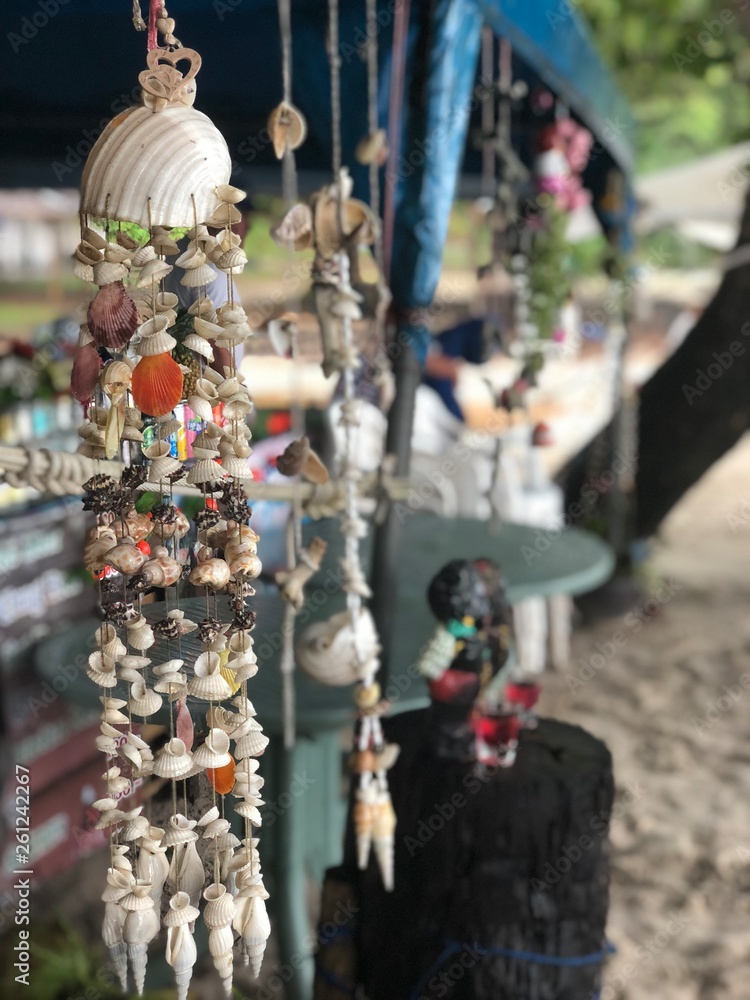 hanging handmade decoration of shells in Thailand, marine decor