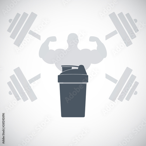 Protein shaker. Sport shaker bottle icon, vector