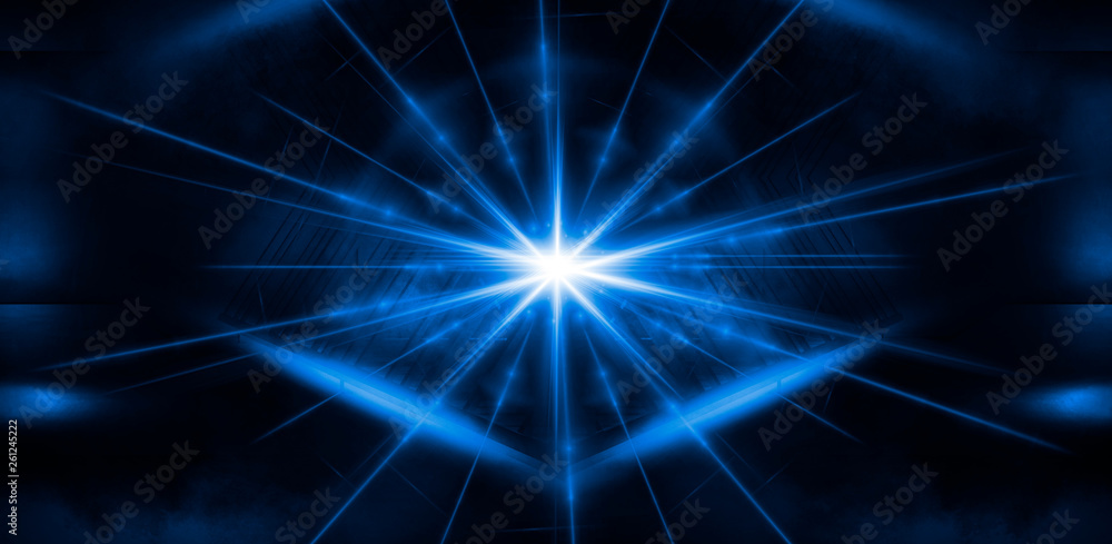 Dark blue tunnel, a ray of light. Abstract blue background. Dark blue tunnel, a ray of light. Abstract blue background.