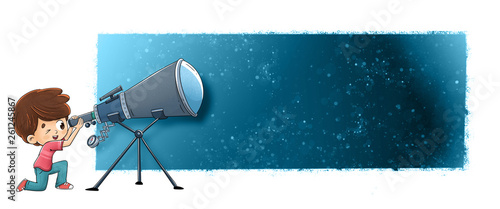 Niño mirando por un telescopio las estrellas