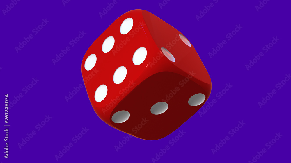 Close up of red playing dice, rotating on blu background. Close up of red playing dice, rotating on blu background.