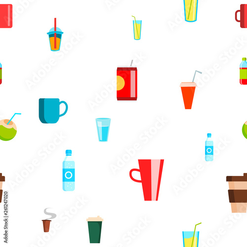 Cold Hot Drink Seamless Pattern Vector. Tropical, Cafe Beverage. Cute Graphic Texture. Textile Backdrop. Colorful Background Illustration