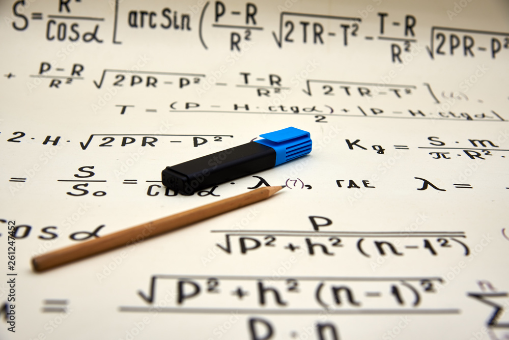 Mathematical background, handwritten formulas points. White black Mathematical background, handwritten formulas points. White black