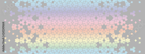 Holographic background. Arabesque vector seamless pattern. Geometric halftone texture with color tile disintegration or breaking