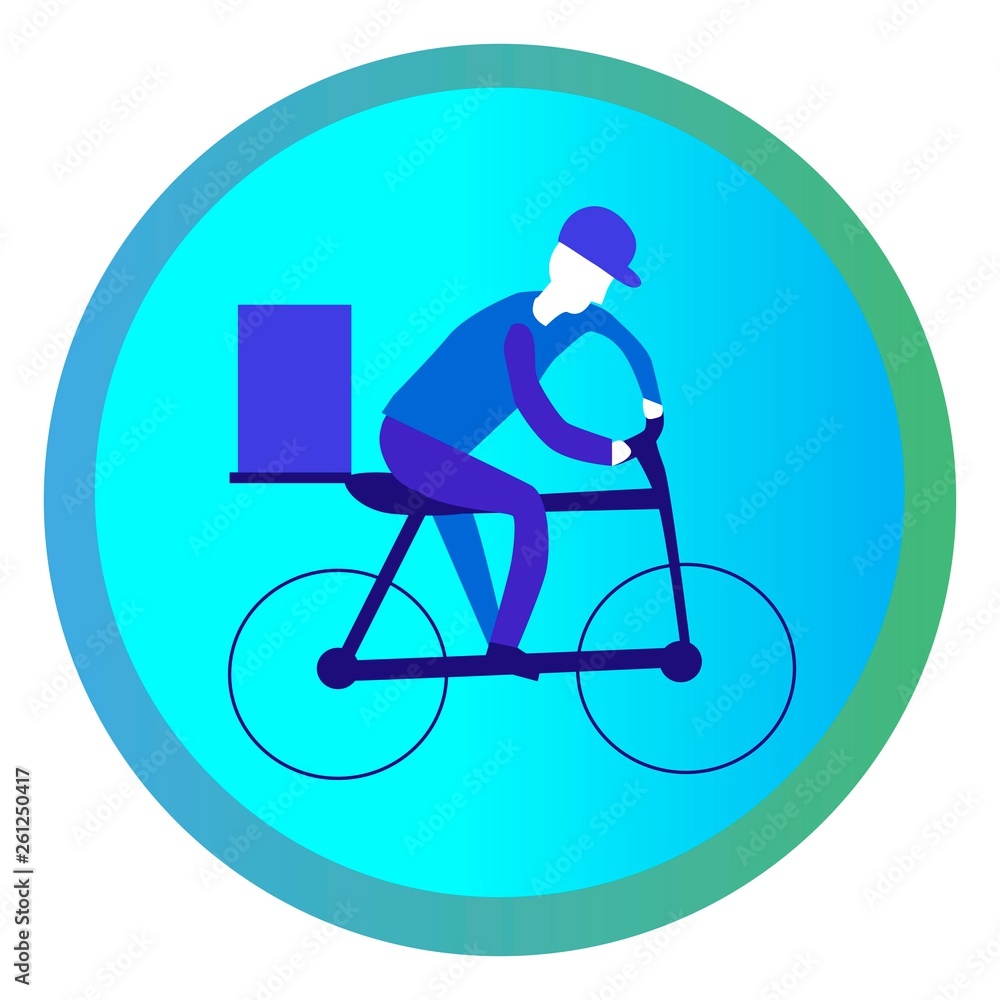 Fototapeta premium Courier on the bike. Flat illustration. Icon.