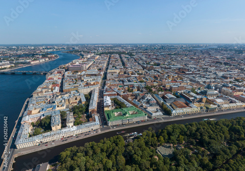 St. Petersburg from a height. Palace District, Summer garden, fontanka river. Aerial, summer, sunny