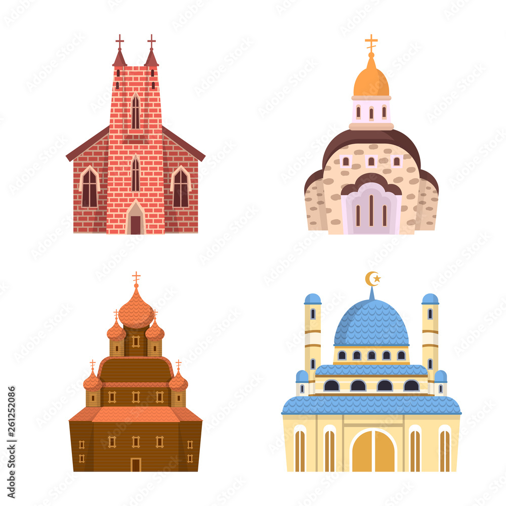 Isolated object of religion and building logo. Collection of religion and faith vector icon for stock. Isolated object of religion and building logo. Collection of religion and faith vector icon for stock.