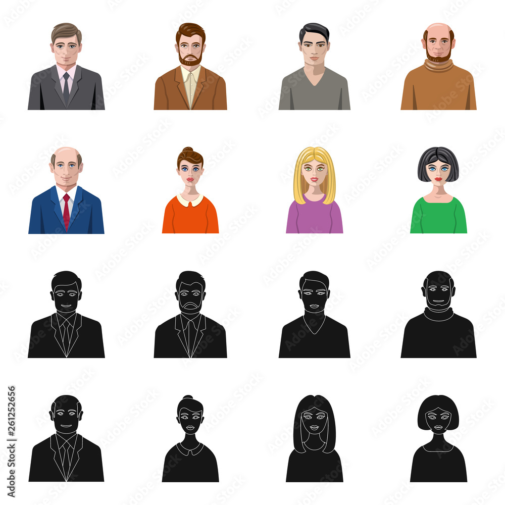 Vector illustration of hairstyle and profession symbol. Set of hairstyle and character vector icon for stock. Vector illustration of hairstyle and profession symbol. Set of hairstyle and character vector icon for stock.