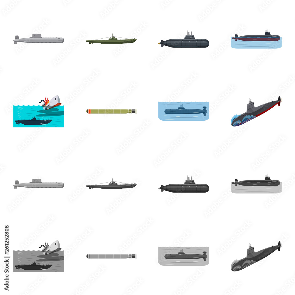 Isolated object of war  and ship logo. Collection of war  and fleet stock vector illustration.