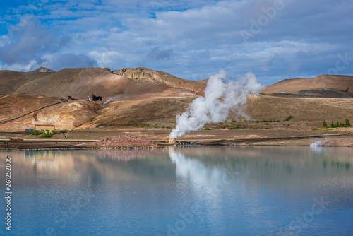 Small pond in Myvatn geothermic area in Reykjahlid town of Myvatn region, north part of Iceland photo