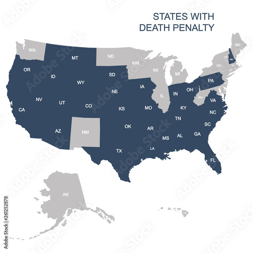 vector map with death penalty in usa