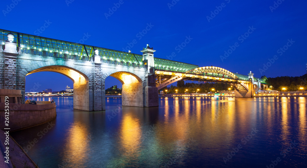 evening landscape with covered bridge Andreevsky, Moscow, Russia