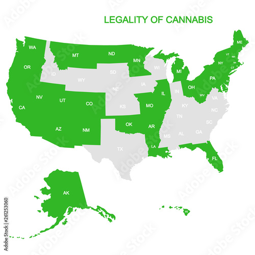 vector map with legality of cannabis in usa