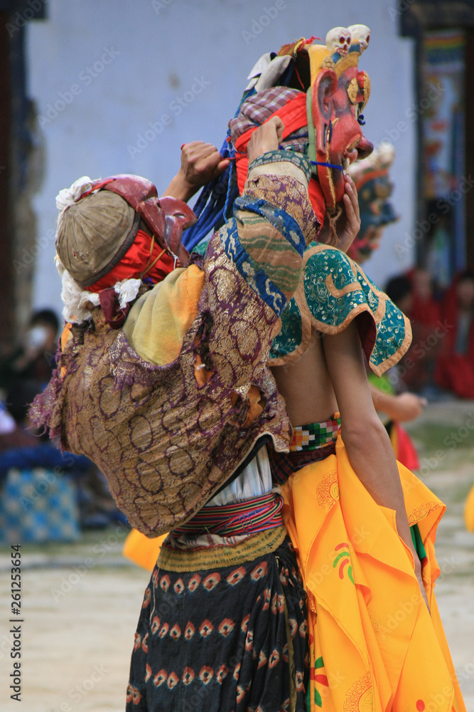 Dancers at a religious festival in Gangtey (Bhutan)