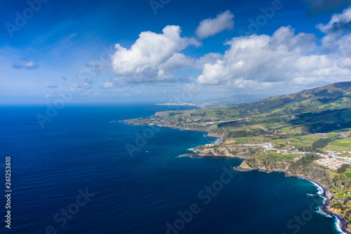 Aerial view of Atlantic coast at Vila Franca do Campo, Sao Miguel island, Azores, Portugal.. Photo made by drone. © Curioso.Photography