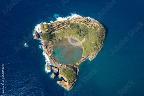 Aerial view of Islet of Vila Franca do Campo, Sao Miguel island, Azores, Portugal.