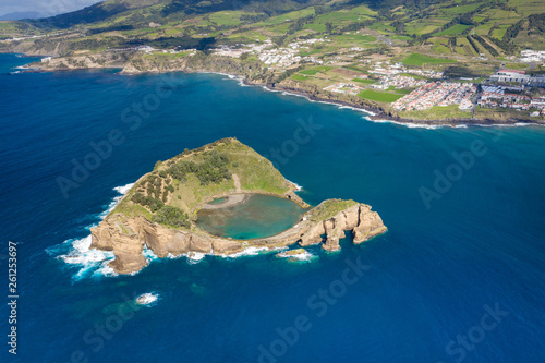 Aerial view of Islet of Vila Franca do Campo, Sao Miguel island, Azores, Portugal.
