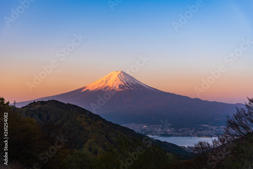 Mount Fuji sunrise with cityspace