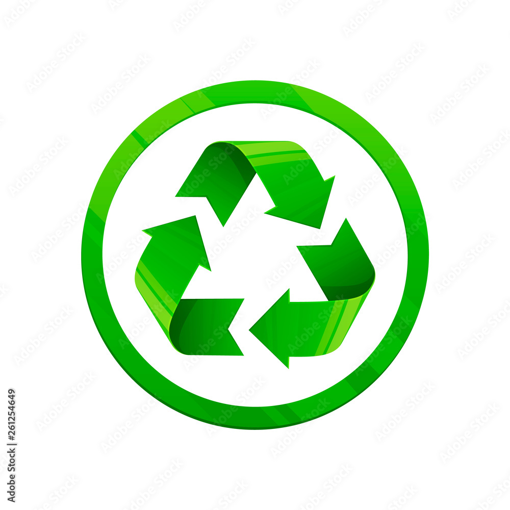 Recycle green icon. Round shape symbol, eco green color, 3d style, white background. Recycle green icon. Round shape symbol, eco green color, 3d style, white background.