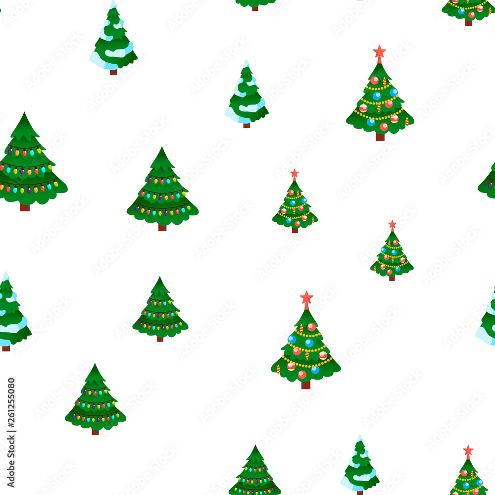 Christmas Tree Seamless Pattern Vector. Winter Holiday. Green December Decor. Cute Graphic Texture. Textile Backdrop. Colorful Background Illustration