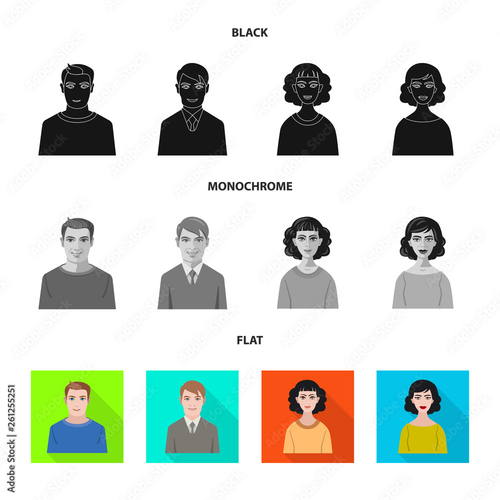 Isolated object of hairstyle and profession symbol. Set of hairstyle and character stock vector illustration. Isolated object of hairstyle and profession symbol. Set of hairstyle and character stock vector illustration.