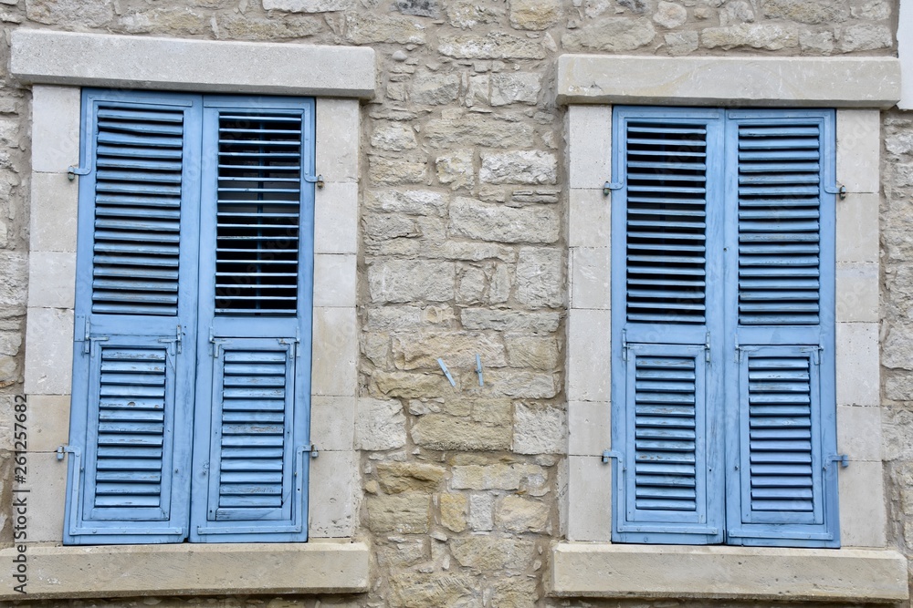 Pair of Windows with Light Blue Shutters, Cyprus