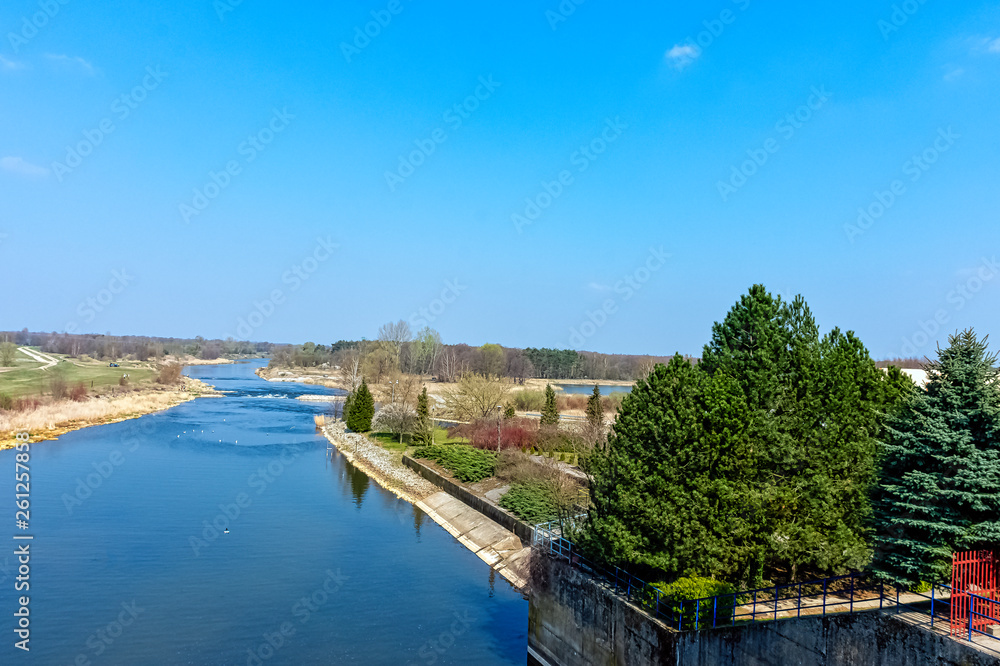 Panoramic view of Warta River in Lyszkowice, Poland