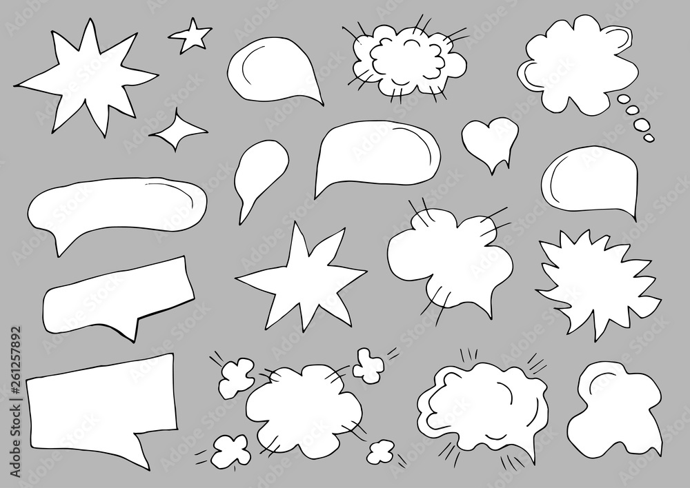 Obraz premium A set of speech bubbles. Set of blank template in pop art style on gray background. Vector illustration