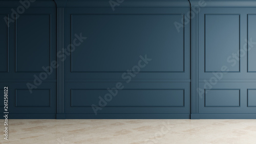 Navy Blue Interior Classic Wall Decoration, Retro and Modern 3D Rendering