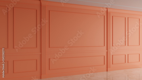 Orange Interior Classic Wall Decoration, Retro and Modern 3D Rendering