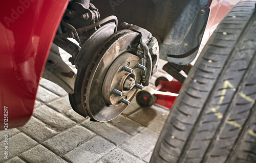 Replacing the wheels on a car on the service. photo