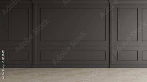 Grey Interior Classic Wall Decoration, Retro and Modern 3D Rendering