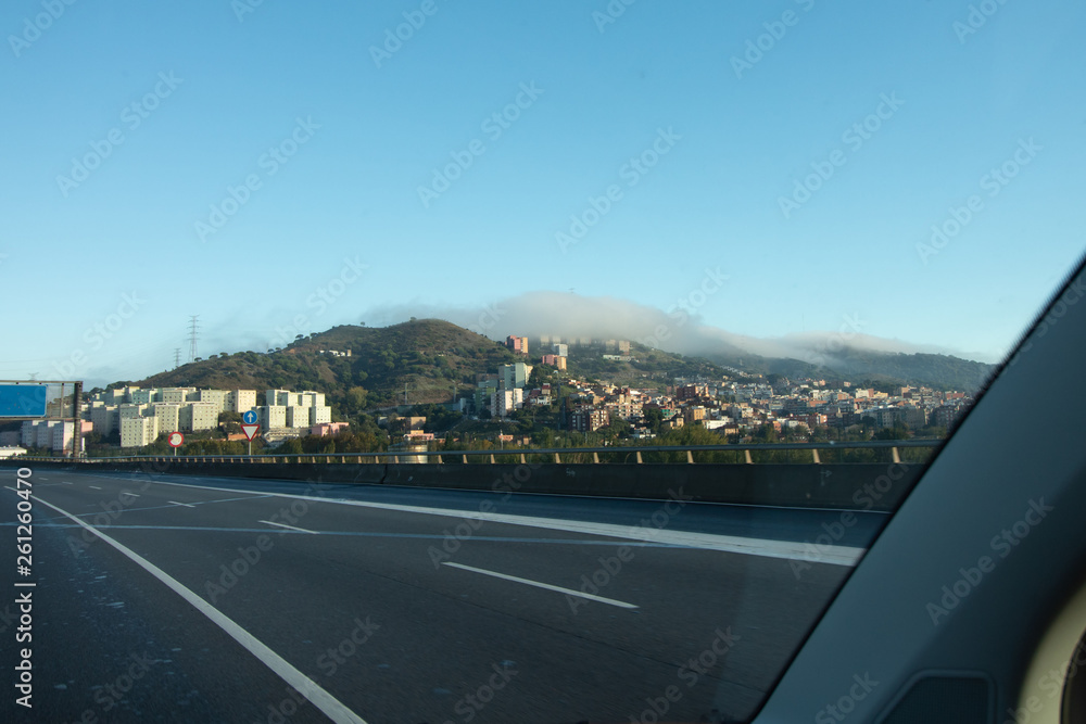 Road to the mountains on a sunny day