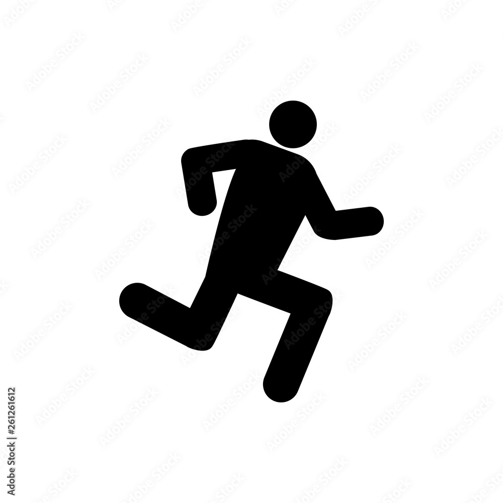 Vector image of an isolated silhouette of a running person. Design of a flat icon of a person running in black