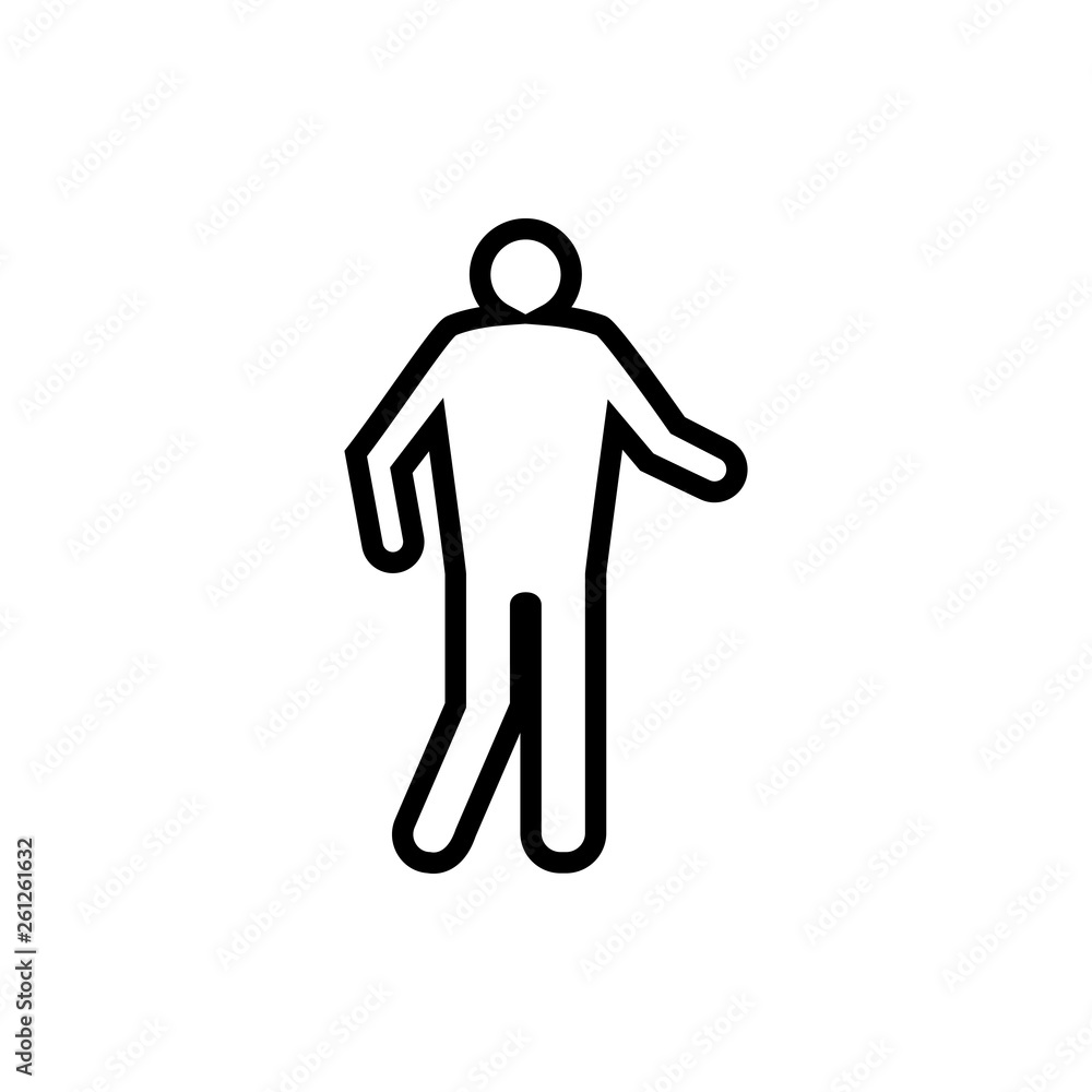 Obraz premium Vector image of an isolated silhouette of the moving person. Design of a flat, linear icon of a person coming in black