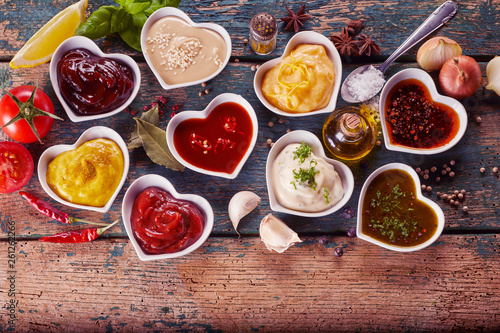 Assortment of marinades  sauces and dressings