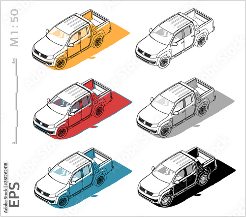pickup cuv car vector icons set for architectural drawing and illustration, iso view