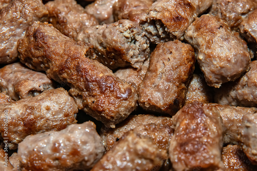 Balkan cuisine. Cevapi - grilled dish of minced meat Balkan cuisine. Cevapi - grilled dish of minced meat