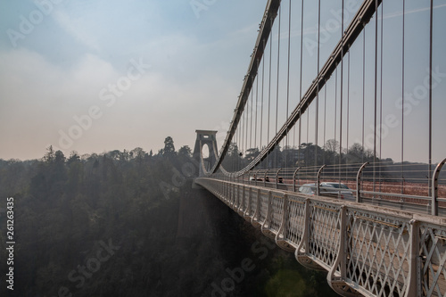 Bristol suspension bridge over the river Avon visible beams and cars
