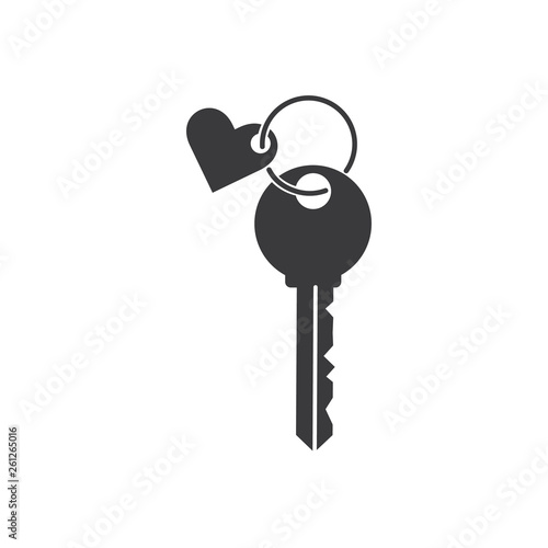 Keychain, trinket for keys as heart vector sketch icon isolated on background.