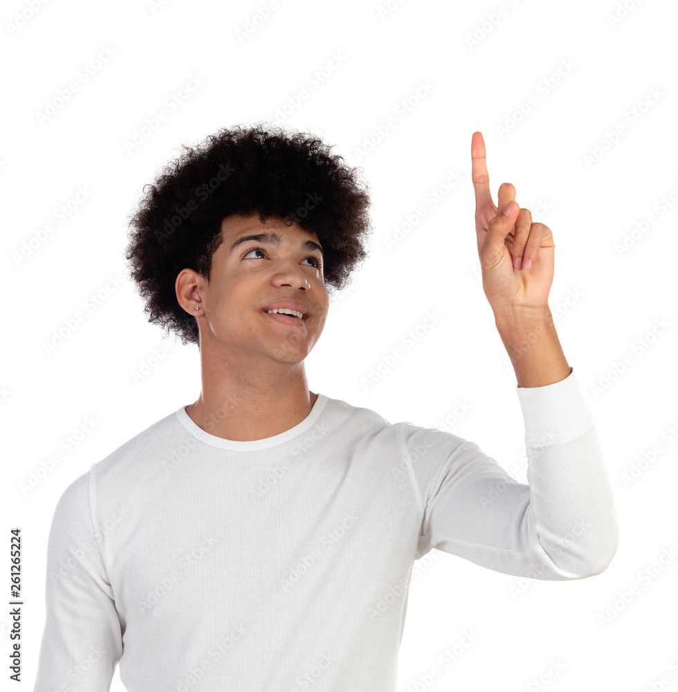 Handsome afro guy raising his finger Handsome afro guy raising his finger