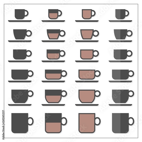 Wallpaper Mural coffee tea cup mug empty half full graphic icon set isolated on white background Torontodigital.ca