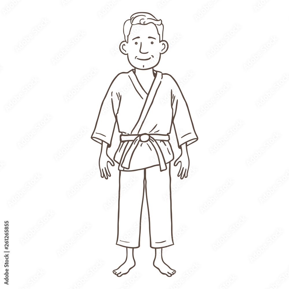 Vector Cartoon Outline Character - Young Man in Karate Kimono Vector Cartoon Outline Character - Young Man in Karate Kimono