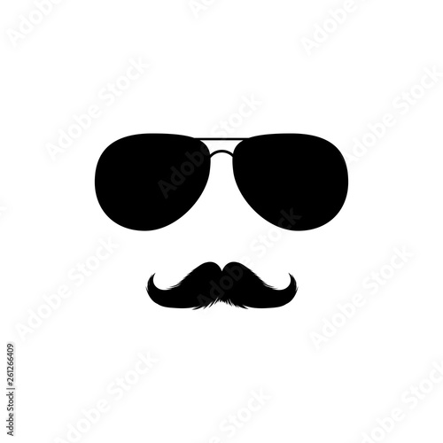 Moustaches and Sunglasses Mans Face Clipart. Black Fashion Sunglasses Isolated Vector Clipart. Silhouette for Laser Cutting Design. Mustache for Barbershop or Mexican Carnival. Fashion Accessory.